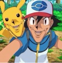 Ash Ketchum and Pikachu taking a selfie with unnervingly wide, distorted smiles.