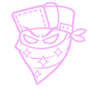 Masked figure wearing a bandana with a mischievous smirk in pixel art style.