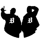 A white gothic-style letter B centered on a black background.