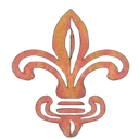 Fleur-de-lis symbol in a warm, metallic orange-brown color.