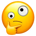 Yellow emoji face with a hand on its chin and eyes looking in different directions.