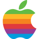 A fruit silhouette filled with horizontal rainbow stripes of green, yellow, orange, red, purple, and blue.