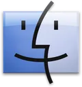 A square icon with a blue and gray split background featuring a stylized, smug face with a simple line mouth.