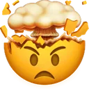 A yellow smiley face with an angry expression and a mushroom cloud erupting from its head.
