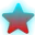 A five-pointed star with a red center and a bright cyan glowing outline.
