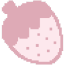 A small pink pixelated strawberry with white seeds.