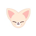 Fennec fox face with large ears and a happy closed-eye smile.
