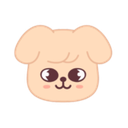 Puppy face with large eyes and a small smile, rendered in a soft, cute, and flat illustrative style.