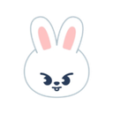 White rabbit with long ears and a smug, mischievous facial expression.