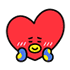 A red heart-shaped character with a shy, blushing face and closed eyes.