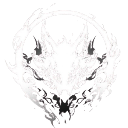 Wolf head silhouette with wispy, flame-like edges in white against a black background.