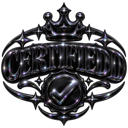 A metallic badge featuring a crown above a checkmark, rendered in a dark and glossy style.