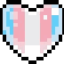 Transgender pride heart in pixel art style with blue, pink, and white stripes.