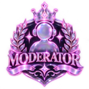 Moderator badge featuring a glowing purple figure wearing a crown and surrounded by a laurel wreath.