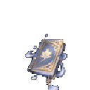 A magical, ornate blue book that opens and emits a glowing, ethereal light.
