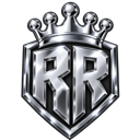 A metallic shield crest featuring the letters RR topped with a silver crown.