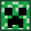 Creeper face with a pixelated green and black texture and a sad, downward-curving mouth.