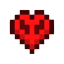A pixelated red heart symbol with a dark, angular design.