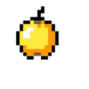 A small pixelated golden fruit with a bright shine effect.
