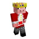 A pixelated pig character wearing a golden crown and a red royal cloak.