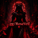 A dark, hooded figure stands in the center with a glowing red halo and a red, smoky background.