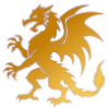 Golden dragon standing in a heraldic pose.