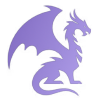 A purple dragon silhouette in a flat, minimalist style against a white background.