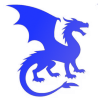 A blue dragon standing in a side profile view with wings spread.