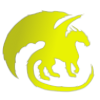 Dragon silhouette in a bright yellow color standing in a profile view.