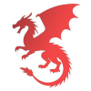 Red dragon silhouette standing in a classic heraldic pose.