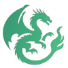 Green dragon silhouette in a dynamic pose with wings spread.
