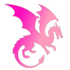 A stylized pink dragon with wings spread in a cute, flat art style.