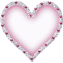 Four hearts in pink, tan, green, and blue with shimmering glittery borders.