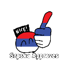 Countryball character with a red, blue, and white flag pattern giving a thumbs up with a hand and the word NICE written abov…