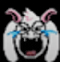 White goat-like creature with long ears crying large blue tears while wailing with an open mouth.