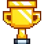 A golden trophy with a silver base rendered in pixel art style.