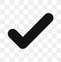 Checkmark symbol in a bold black line-art style.