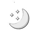 A white crescent moon with three small stars on a black background.