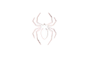 A stylized white spider symbol with a glowing effect centered on a black background.