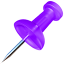 A 3D purple pushpin angled downwards with a metallic needle tip.