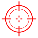 A red crosshair reticle centered on a black background.