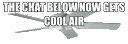 A ceiling fan with the text THE CHAT BELOW NOW GETS COOL AIR overlaid on it.