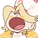 Anime character with blonde hair alternating between a wide-mouthed shout and a smug, closed-mouth smirk.