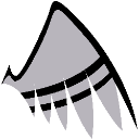 A stylized gray wing or fin shape with a jagged edge against a black background.
