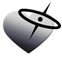 Heart shape with a ring rotating around it in a minimalist grayscale style.