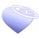A light blue heart icon with a white ring circling it like a planet.