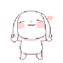 A cute white bunny with pink cheeks dancing happily with small pink hearts floating nearby.
