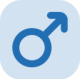Male gender symbol icon in blue on a rounded square background.