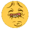 Yellow circular face with squinted eyes and a tightly clenched, grimacing mouth expressing extreme discomfort.