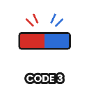 Emergency light bar with red and blue colors and the text CODE 3 underneath.